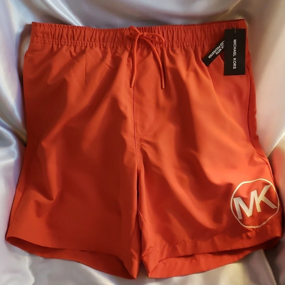Michael Kors NWT Men's Orange Swim Trunks with White MK Logo